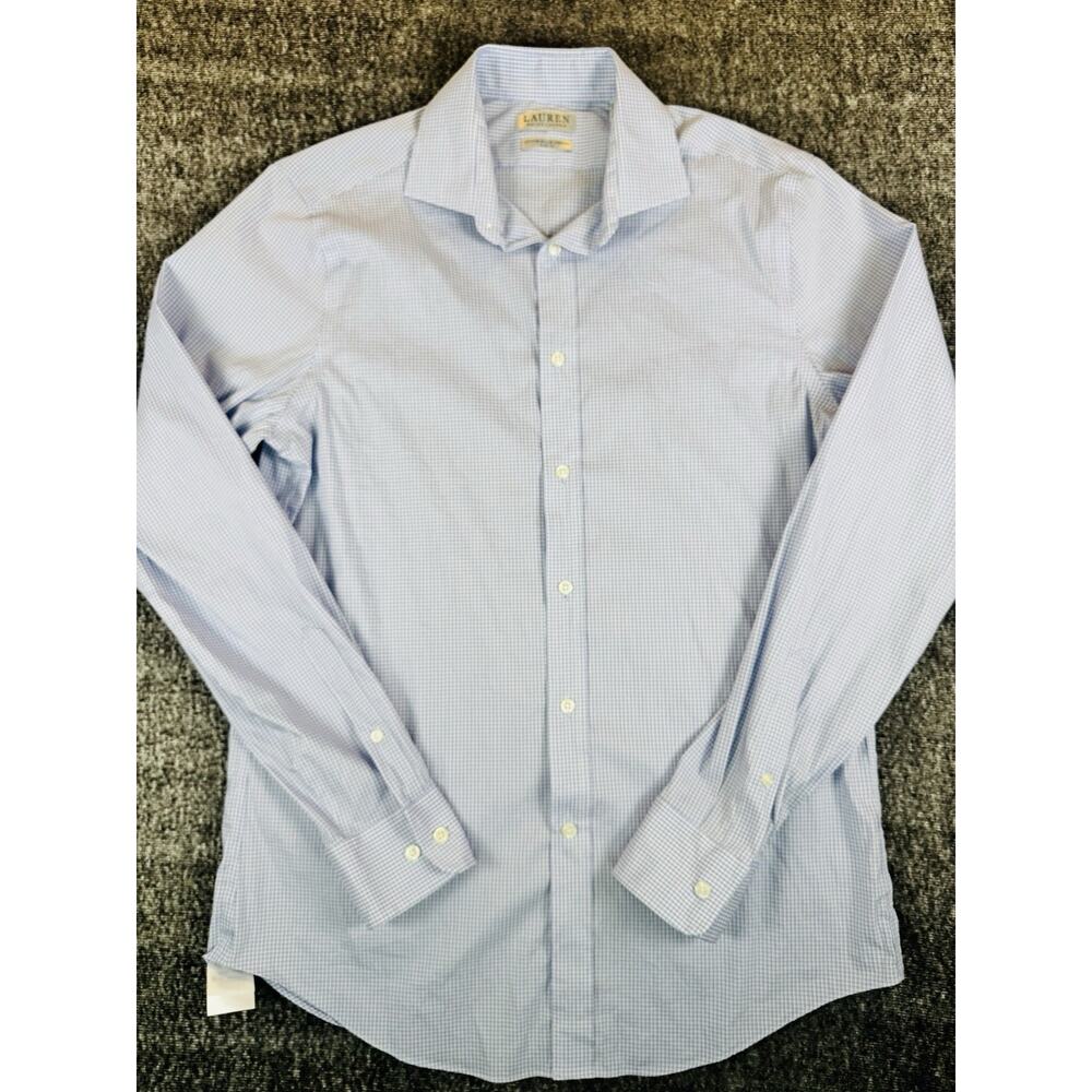 Mens Ralph Lauren Silver Tag Nylon Stretch Slim Fit Dress Shirt Blue Medium